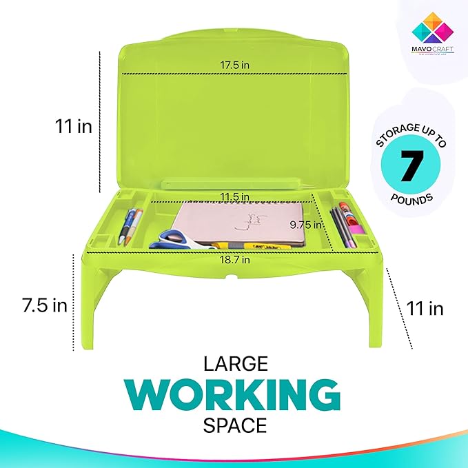 MAVOCRAFT Foldable Kids Lap Tray with Storage - Portable Lap Desk Kids & Adults - Kids Lap Desk for Breakfast in Bed, Serving Tray, Car Desk & Gaming (Green)