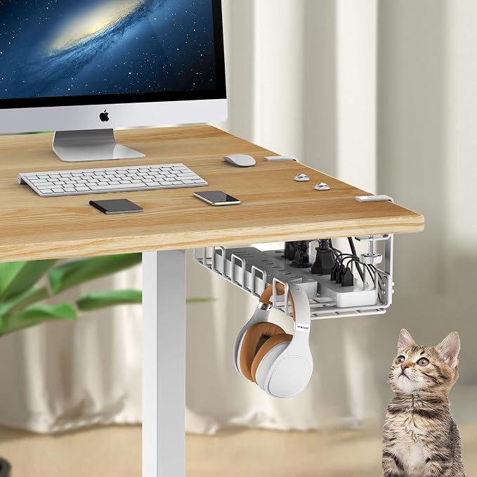 Under Desk Cable Management Tray, L 15.7''W 6.3'' No Drill Steel Desk Cable Organizers, Wire Management Tray Cable Management Rack, Desk Cable Tray Wire Organizer with Desk Cord Organizer