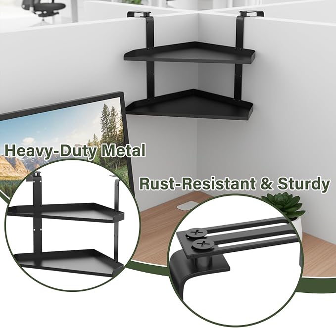 Office Cubicle Shelf, 17 inch Storage Organizer Floating Corner Rack Hanging, Adjustable Cubicle Corner Shelf with Adjustable Hooks, 1 Pack