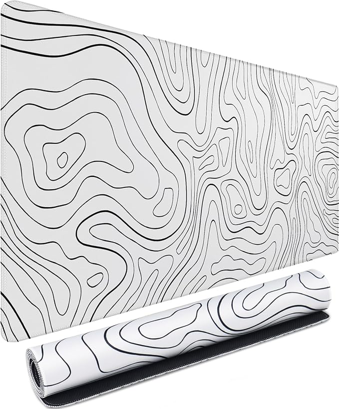 Large Gaming Mouse Pad, 31.5 x 15.7 in Mousepad with Stitched Edge, Extended Desk Mat with Non-Slip Rubber Base Water Resist Keyboard Pad for Office Game Home XXL, White Black Lines