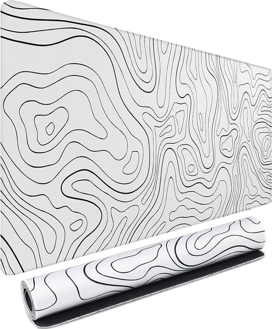 Large Gaming Mouse Pad, 31.5 x 15.7 in Mousepad with Stitched Edge, Extended Desk Mat with Non-Slip Rubber Base Water Resist Keyboard Pad for Office Game Home XXL, White Black Lines