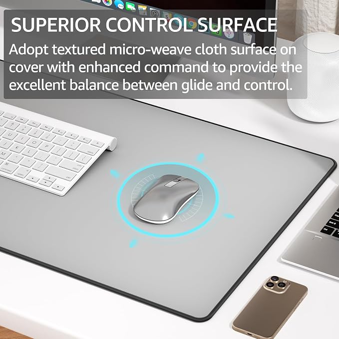 KTRIO Large Gaming Mouse Pad, Desk Mat, 31.5 x 15.7 in, Silver Grey, XXL | Smooth Micro-Weave Surface, Artistic Pattern Design, Non-Slip Rubber Base, Durable Stitched Edges, Office & Home Use