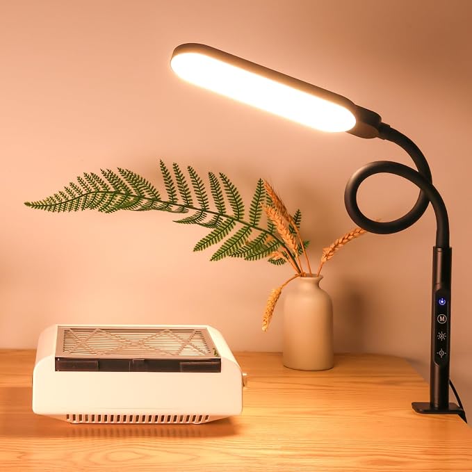 BQAN LED Desk Lamp with Clamp, 15W Eye-Caring Clip on Light, Adjustable Gooseneck Desk Lamps for Home Office with 5 Modes & 9 Brightness Levels for Reading, Studying, Nail Art, and Work(Black)