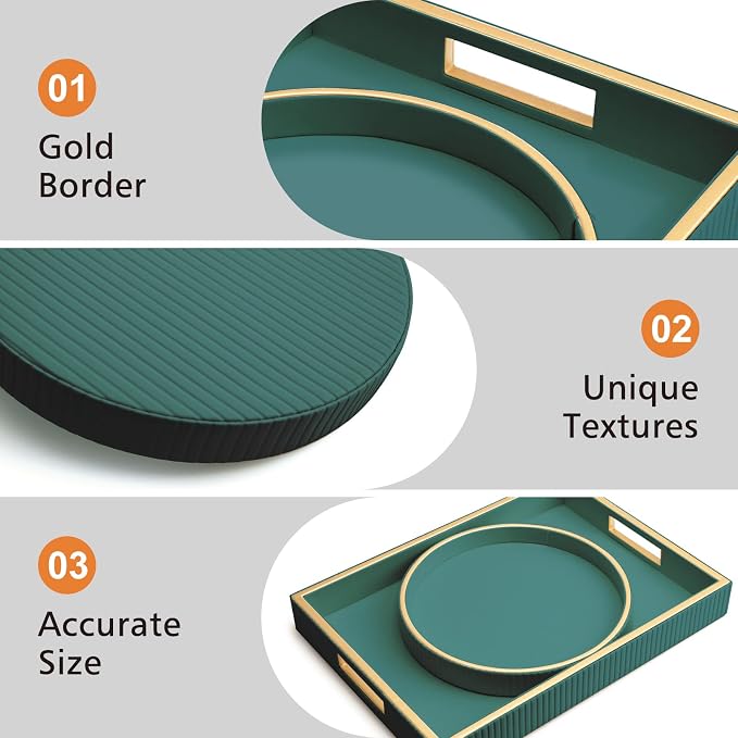 SANZIE Leather Tray Desktop Storage Organizer Premium Serving Trays Decorative Tray Valet Tray for Sundries Cosmetics Keys Phone Wallet Cutlery (Green Holder with Disc)