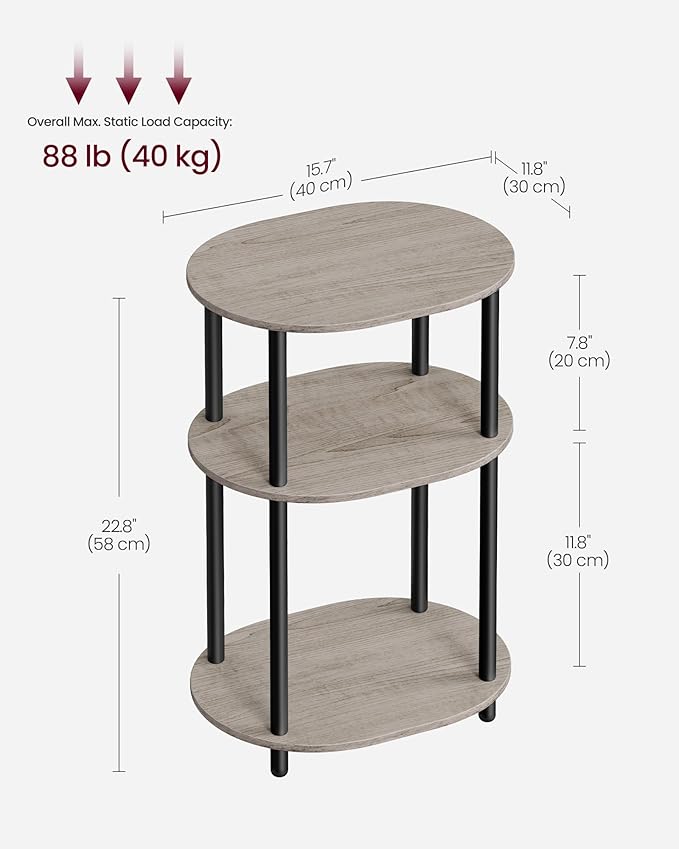 VASAGLE Side Table, Small End Table, Tall Nightstand for Living Room, Bedroom, Office, Bathroom, Steel Frame, Industrial Style, Oval, Heather Greige and Ink Black ULET288L101