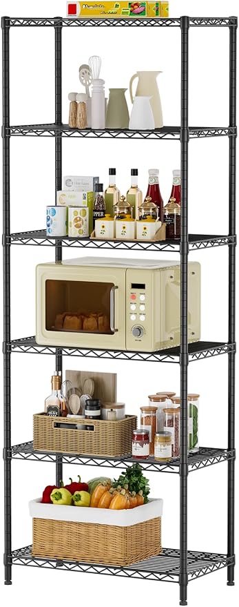 SINGAYE Shelf Wire Shelving Adjustable Storage Shelves Rack Standing Units for Kitchen Closet Laundry Bathroom Organizers Metal Pantry Narrow Mesh Gaps 14" D x 24" W x 72" H Black