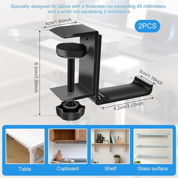 2PCS Headphone Stand Hanger Holder, Foldable Aluminum Desk Headphone, Universal Space Saving Headset Stand Multifunctional Under Desk Hanger for Home Office