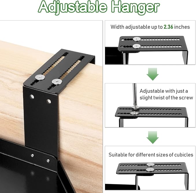 Office Cubicle Shelf, Cubicle Storage, Shelf Organizer Accessories, Height Adjustable Hanging Corner Shelf with Adjustable Hooks (Black, Double Layer)