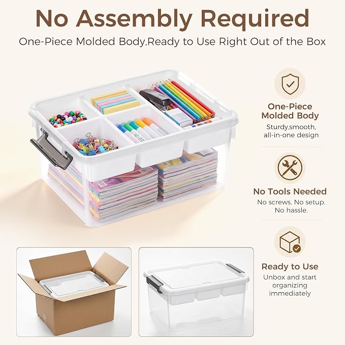 Citylife 17 QT Plastic Storage Box with Removable Tray Craft Organizers and Storage Clear Storage Container for Organizing Bead, Tool, Sewing, Playdoh,Coloring Books