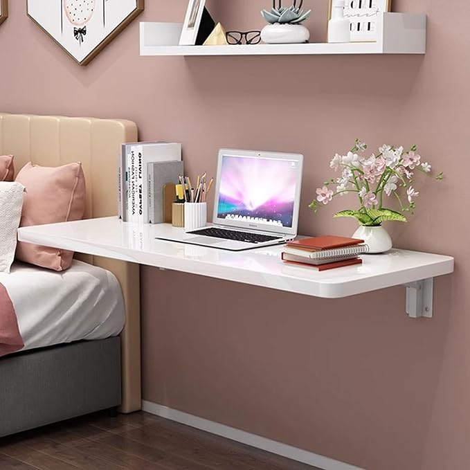 Wall Mounted Folding Table,floating desk for wall,folding wall desks for small spaces,hanging desk for Home Office Computer Workstation,Study Work Bench, Kitchen Dining (white, 27.6"×15.7"(70×40cm))