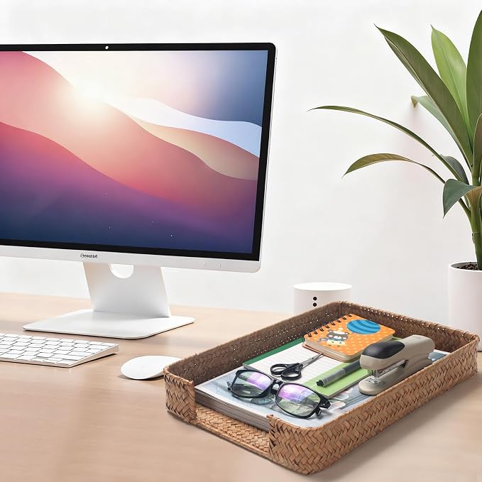Seagrass Letter Tray for A4 File Woven Desk Tray Organizer for Paper Folder Mail Document Magazine Storage Basket for Office
