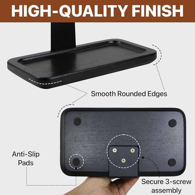 Gift for Men Headphone Stand with Storage Base, Stylish Headset Holder Gamer Gifts for Gaming & Desk to Keep Accessories Organized, Unique Gifts for Teenage Boy Brother on Birthday (Black Wood)