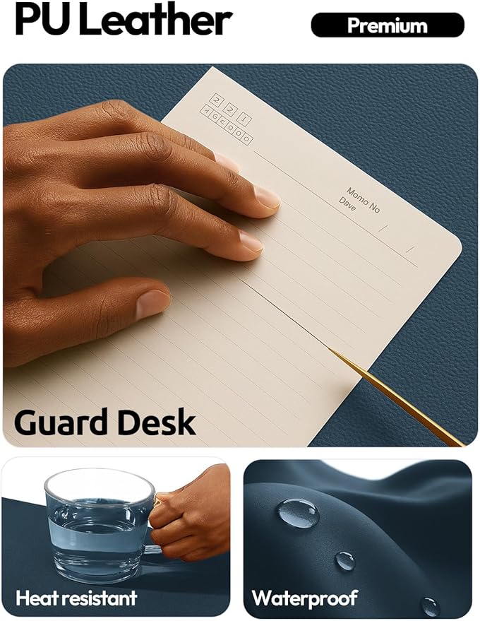 YSAGi Leather Desk Protector, Office Mat, Large Mouse Mat, Non-Slip PU Leather Blotter, Laptop Desk Mat, Waterproof Writing Pad for Office and Home(Dark Blue, 40" x 24")