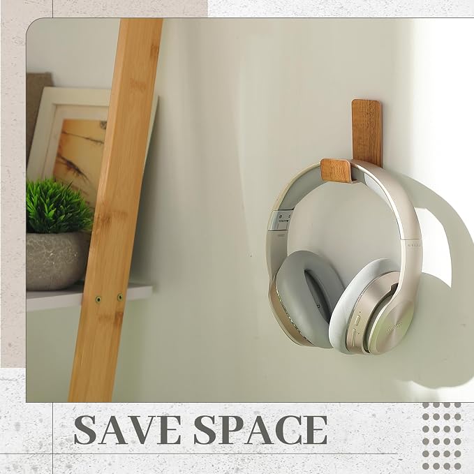 Weewooday 4 Pieces Headphone Hanger Headset Stand Holder Adhesive Wall Mount Headphone Hook for Desk Acrylic Gaming Earphones Hanger with Glues for Earphone Controller(Wood Grain Color)