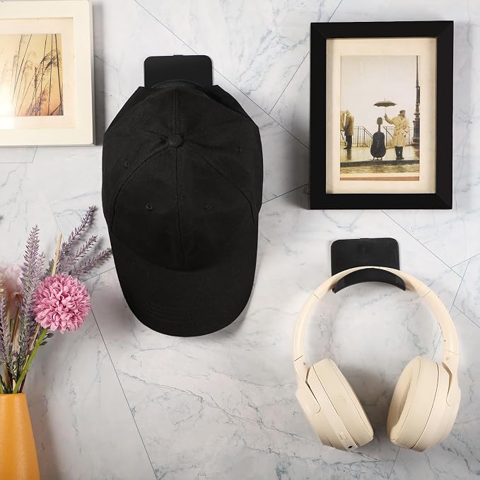 Wonderjune 24 Pcs Headphone Wall Hangers Adhesive Gaming Headset Holder Hooks for Wall Mount Strong Universal Stand Hooks for Most Headphone Controller, Hat, Baseball Caps, Door, Closet (Black)