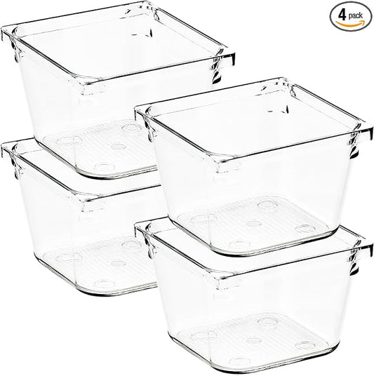 4 Pack Drawer Organizer - 3" X 3" Clear Acrylic Storage Bins with Non-Slip Pads, Versatile Desk Tray for Makeup, Jewelry, Kitchen, Bathroom, and Office Organization