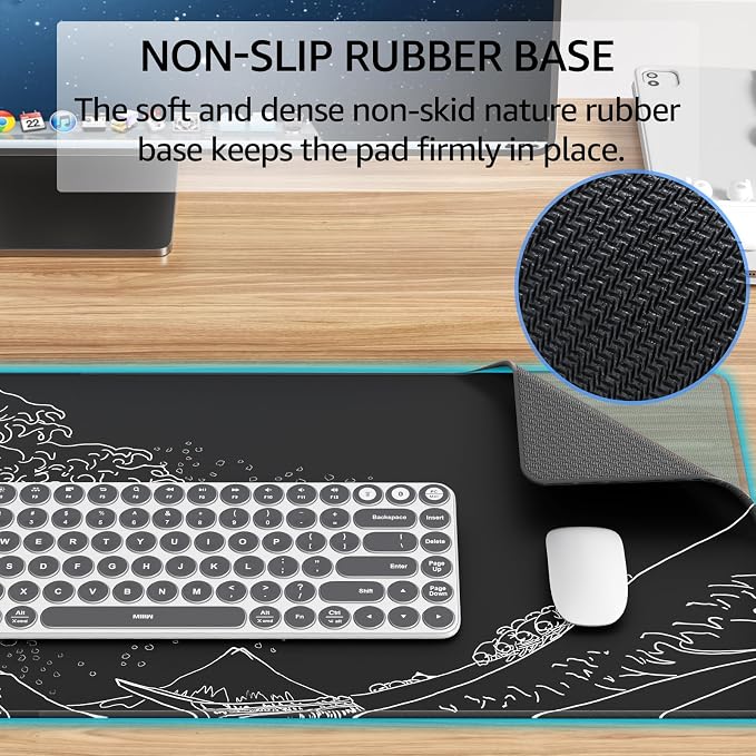 KTRIO Large Gaming Mouse Pad, Desk Mat, 31.5 x 11.8 in, Kanagawa Wave, XL | Smooth Micro-Weave Surface, Artistic Pattern Design, Non-Slip Rubber Base, Durable Stitched Edges, Office & Home Use