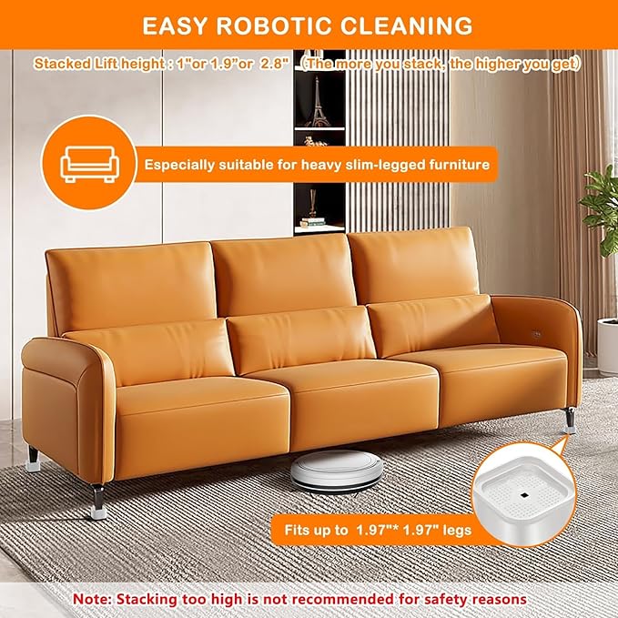 Furniture Risers Adjustable Bed Risers Heavy Duty Lifts Height 2", Square Stackable Bed Risers 1, 2, 3 or 4 Inch for Desk Leg Table Couch Sofa Chair Bed Frame Legs Dorm, 1+1 Inch, White, 4 Pack