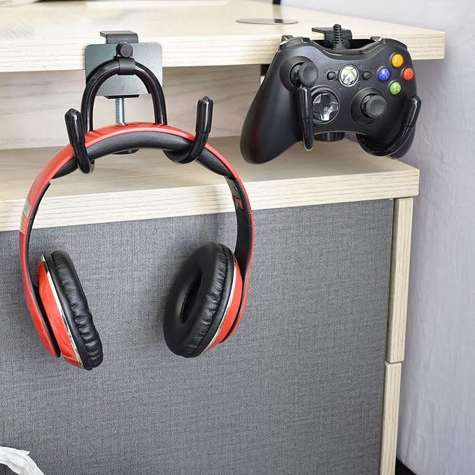 YYST Desk Mount Game Controller Holder Clamp On Hanger Holder Storage Rack Compatible with PS3/PS4/PS5/Xbox 360/Xbox One/S/X/Elite/Series S/Series X Controller, Pro Controller (1)