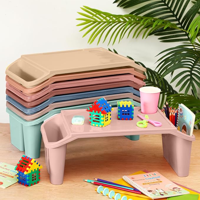 Beeveer 8 Pcs Kids Lap Desk Tray Bulk 19.7x9.6x7.1in Portable Lap Tray for Kids Plastic Table with Side Storage Space for Bed Classroom Laptop Children Car Activity Eating Floor (Multicolor)