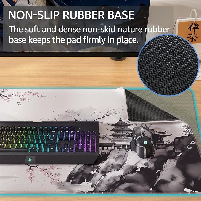 KTRIO Large Gaming Mouse Pad, Desk Mat, 31.5 x 15.7 in, Zen Sakura, XXL | Smooth Micro-Weave Surface, Artistic Pattern Design, Non-Slip Rubber Base, Durable Stitched Edges, Office & Home Use