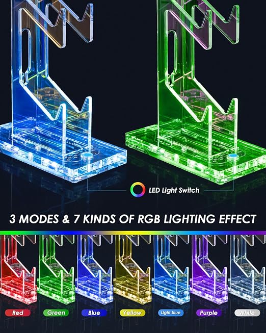 OAPRIRE Headset and Controller Stand with Lights, 2 Tier Acrylic Game Controller Holder, Controller and Headset Stand for Desktop,Universal Design Compatible with PS5/PS4/XBOX/SWITCH (Clear)
