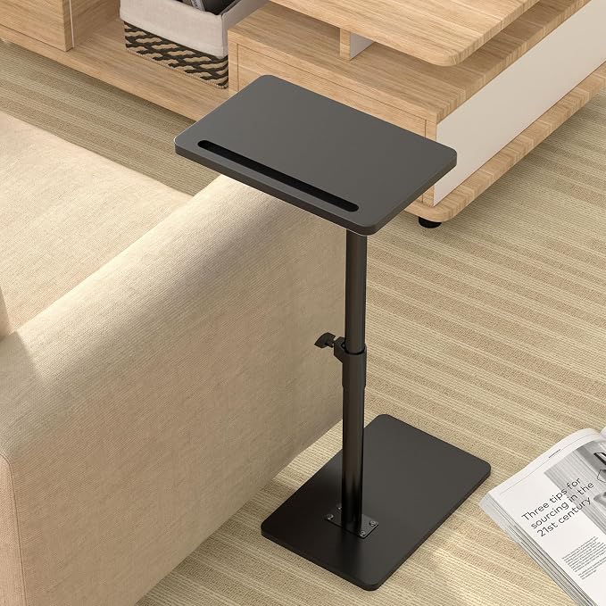 YUHFERA 360 Rotatable Sofa Tray Table for Couch Arm - Height Adjustable End Table for Bed or Chair with Phone & Tablet Slots, TV Tray Table, Side Table Tray for Small Spaces (Black, Rectangle)