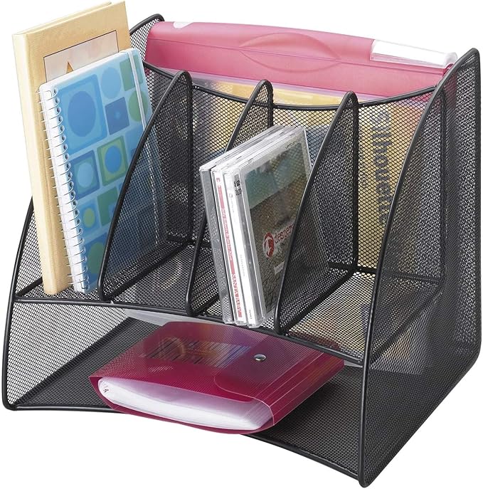 Safco 3261BL Onyx Mesh Corner Organizer - Durable Steel Mesh Corner Storage and Desk Top Organizer. Space Saving, For Home, Office & Classroom Organization, 13" x 15" x 11 , Black