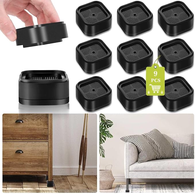 9 Pack Furniture Risers 1 Inch, Adjustable Bed Risers Heavy Duty for Table Desk Couch Chair Sofa Cabinet Bed Legs Dorm, Square Stackable Bed Raisers Blocks Lift Height 1", 2" or 3", Black
