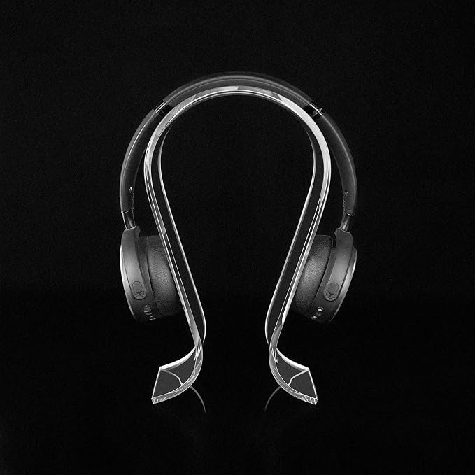 GEEKRIA Clear Omega Headphone Stand for On-Ear Headphone, Gaming Headset Stand, Desk Display Hanger, Compatible with Bose, Marshall, Jabra, JBL, ATH, Sony, AKG, Sennheiser Headset (Clear)