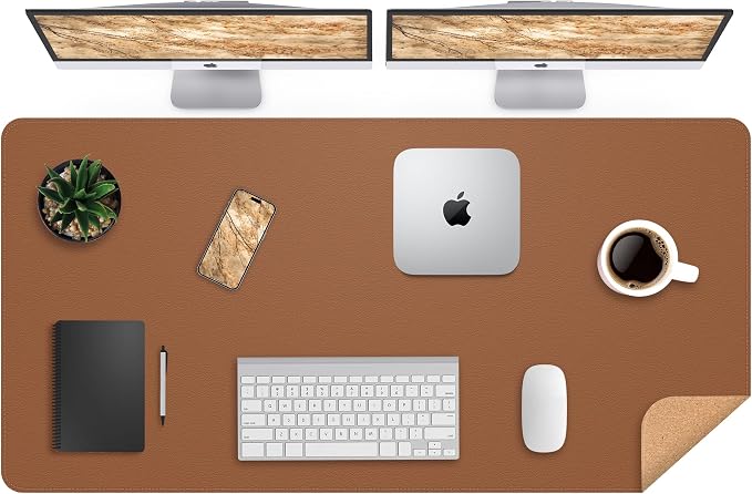 AFIING Cork Desk Mat 47" x 23.6", Dual-Sided Natural Cork & PU Leather Desk Pad, Non-Slip Waterproof Large Mouse Pad for Office, Home & Gaming (Brown)