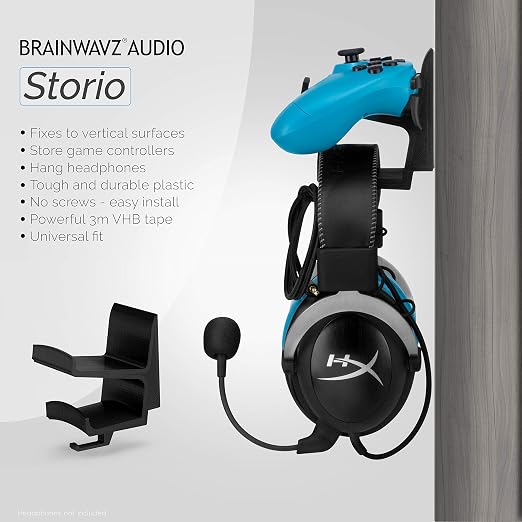 The STORIO - Gamepad Controller & Headphone Hanger Holder Stand - Designed for XBOX ONE, PS4, PS3, PS5, Dualshock, Switch, PC, Steelseries, Steam & More, Black by Brainwavz