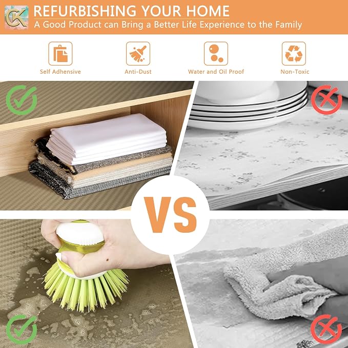Self-Adhesive Shelf Liner Kitchen Liner, Waterproof Backed Paper Easy Peel and Stick Contact Liner Without Residue for Decor Your Desk Surface, Kitchen Countertops (Dark Khaki, 23.6 x 393.7 inches)