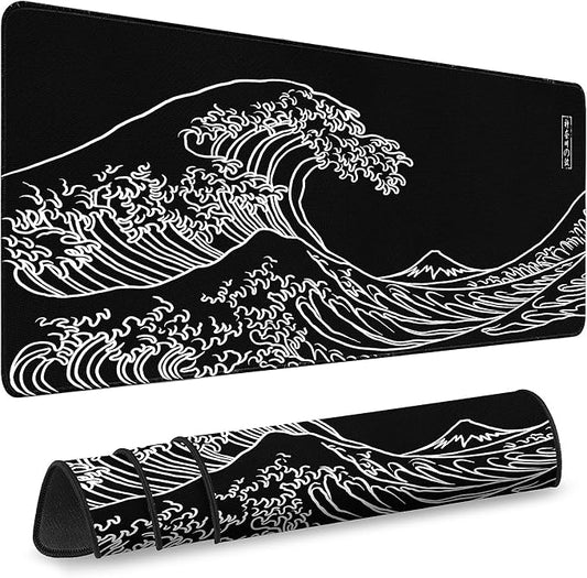 Gaming Desk Mat with Silky Smooth Surface & Exquisite Patterns,31.5x11.8 Inches Large-Sized Mouse Pad, Perfect for Extended Gaming,Work,and Home Office Decor (Kanagawa Waves 3)