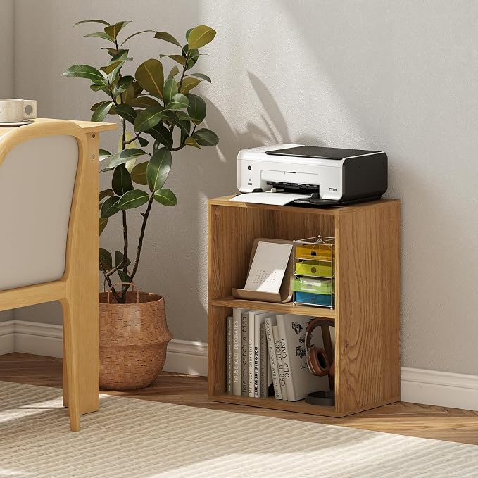 2 Cube Storage Organizer, 21" Small Bookcase with 5-Position Adjustable Panel, Under Desk Bookshelf, Modern Display Shelf, Wooden Cube Shelf for Home Office Bedroom (Natural)