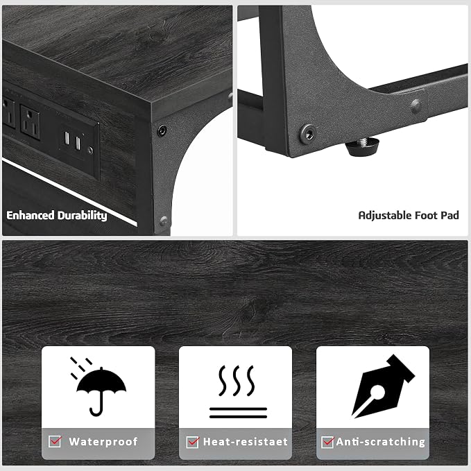 TUTOTAK C Shaped End Table with Charging Station, Side Table for Sofa, Couch Table with Storage Bag, TV Tray Table with 2 USB Ports and Outlets for Living Room, Bedroom, TB01BY024