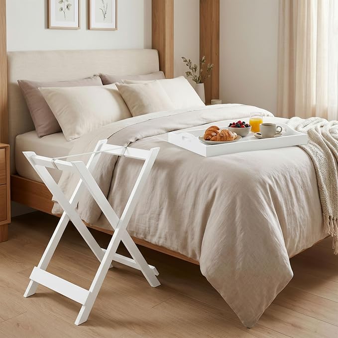 Lavish Home Folding TV Tray Table - Contemporary Side Table with Removable Tray Top for Food Serving, Meals, or Decor in Living Room, Bedroom, or Home Office (White)