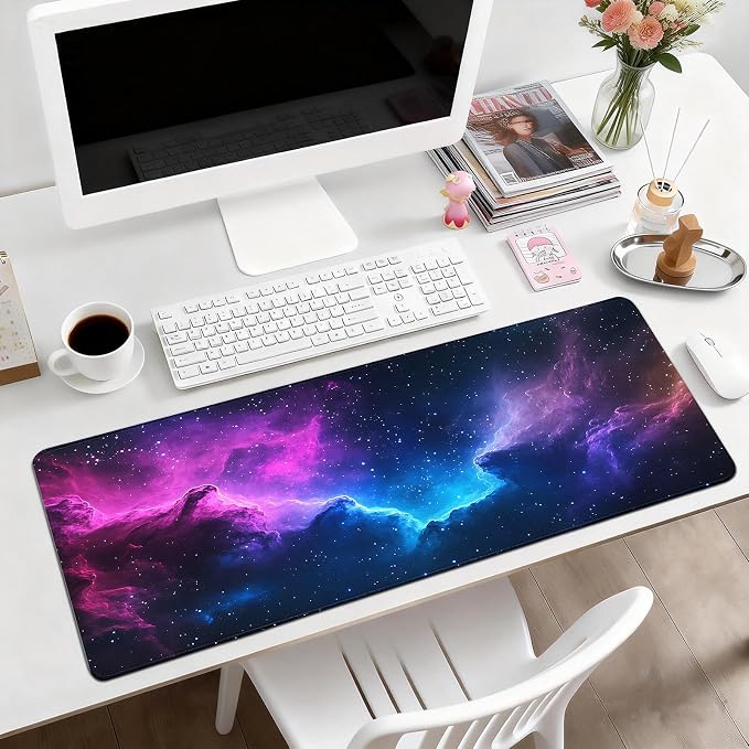 Gaming Desk Mat with Silky Smooth Surface & Exquisite Patterns,31.5x11.8 Inches Large-Sized Mouse Pad, Perfect for Extended Gaming,Work,and Home Office Decor (Starry Sky 5)