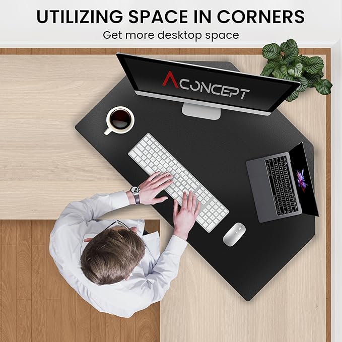 Aconcept 40 inch Black Corner Height Adjustable Standing Desk Converter, One-Click Sit to Stand up Desk Riser, Pre-Assembled for Dual Monitor and Laptop Workstation