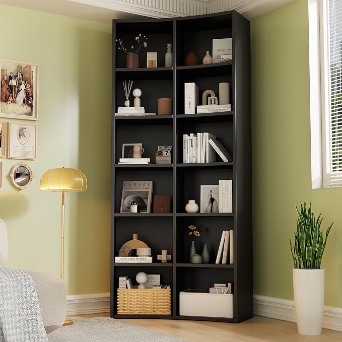 kepptory 71” Tall Narrow Corner Bookshelf, 12 Cube Storage Organizer with Backboard & Anti‑Toppling Kit – Slim Vertical Bookcase for Small Spaces, Apartment, Home Office (6 Tier)