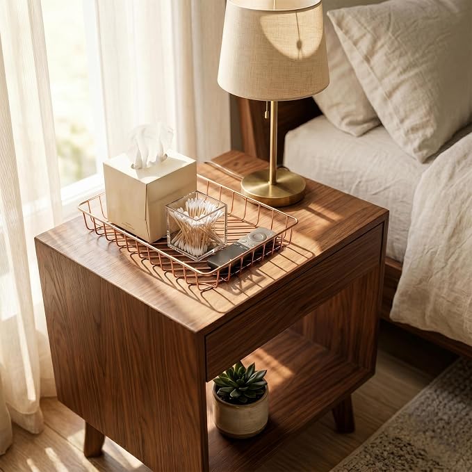 Elegant Gold Wire Desk Tray Organizer - Multipurpose A4 Letter Size File Tray, Premium Metal Mesh Document & Magazine Holder, Luxury Storage Basket for Office, Vanity, & Bathroom, Rose Gold