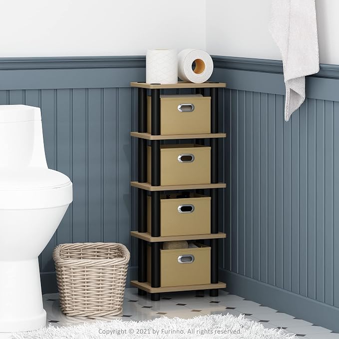 FURINNO LAci 4-Bins System Rack, Oak/Black/Light Brown