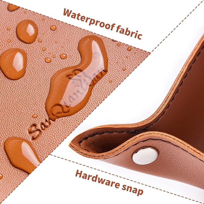 Leather Jewelry Valet Tray for Women and Man, Portable Entryway Table Tray Bedside Nightstand Desk Tray Small Catchall Travel Dish Plate for Key,Wallet,Watch,Coin (4PCs Brown-B)