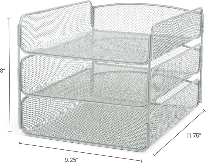 Safco Onyx Desktop Organizer, 3-Tier Paper Tray, Durable Steel Mesh Construction,Silver