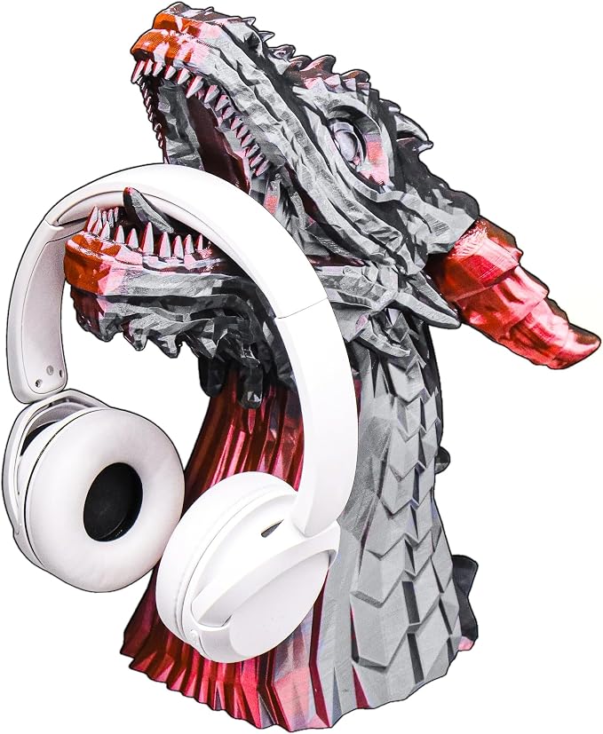 Dragon Headphone Stand, Dragon Headphones Holder, Dragon Statue, Gamer Gift, 15" Tall, Headphones Stand for Gamers (Black & Red Nebula, Large (15" Tall))