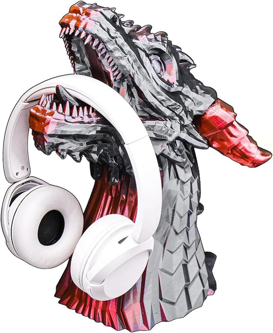 Dragon Headphone Stand, Dragon Headphones Holder, Dragon Statue, Gamer Gift, 15" Tall, Headphones Stand for Gamers (Black & Red Nebula, Large (15" Tall))