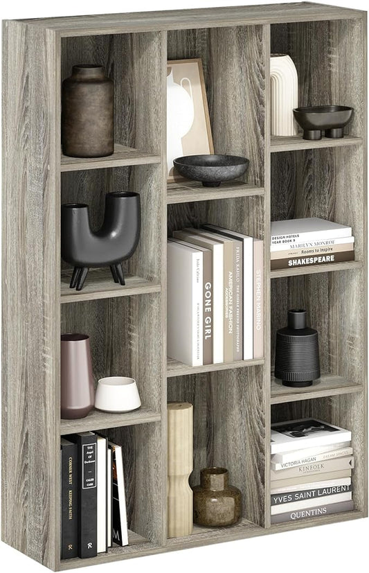 Furinno LUDER Book Shelf, 11-Cube Bookshelf, Reversible Bookcase, 9.4 x 29.1 x 41.7, Easy Assembly, for Living Room, Bedroom, Home Office, French Oak | Furinno