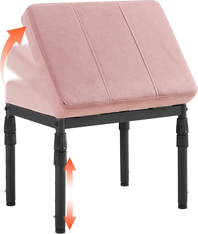 TIOPGHAD Adjustable Ottoman Pouf, 4 Height Position & 60 Degree Tilt Angle Faux Suede Ottomans Foot Stools Footrest Stool Pouffe Footstool for Under Desk for Living Room Home Office(Pink Faux Suede)