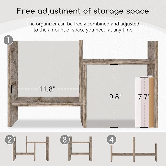 Jerry & Maggie Desktop Organizer Office Storage Rack Adjustable Wood Display Shelf Free Style Double H, Multi-Functional Mini Bookshelf for Desk Natural Stand (Gray Oak/2 Pack)