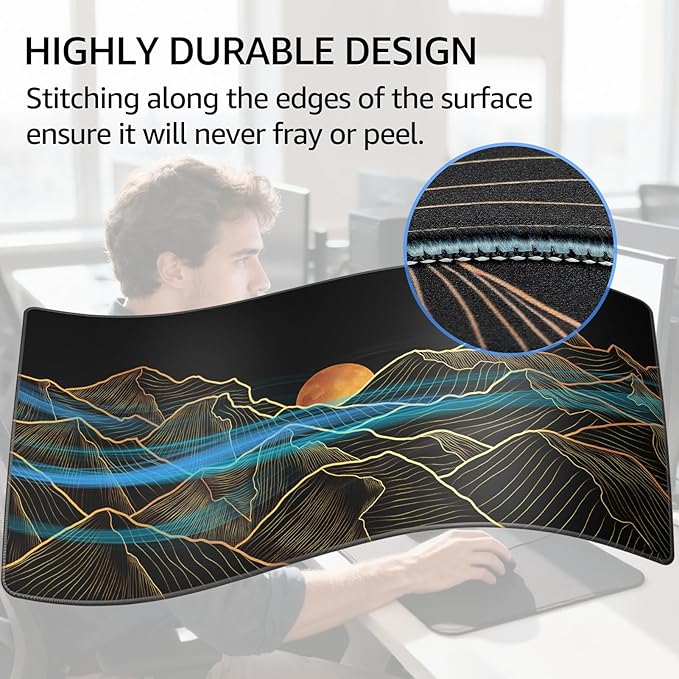 KTRIO Large Gaming Mouse Pad, Desk Mat, 31.5 x 15.7 in, Bright Rise, XXL | Smooth Micro-Weave Surface, Artistic Pattern Design, Non-Slip Rubber Base, Durable Stitched Edges, Office & Home Use